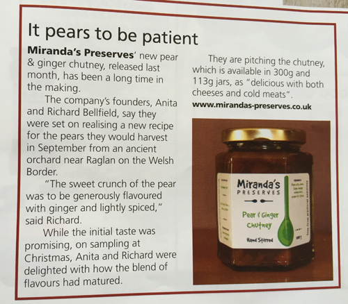 Fine Food Digest Article on new Pear & Ginger Chutney